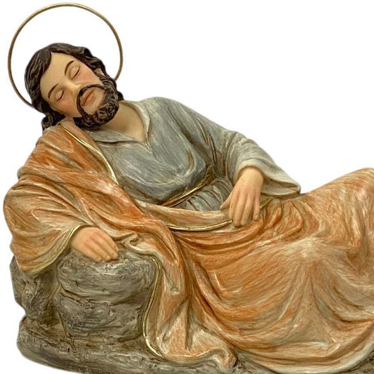 São José Dormindo com Anjo 20 CM Manto Laranja - Imagem 2