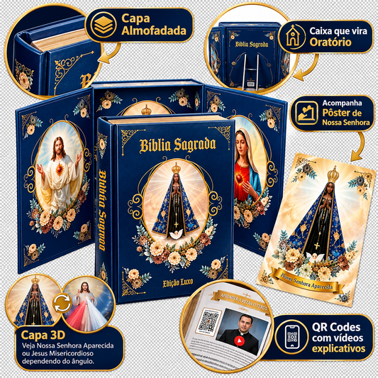 Bíblia Sagrada Católica Ilustrada Nossa Senhora Aparecida Edição Luxo Grande - Caixa Oratório