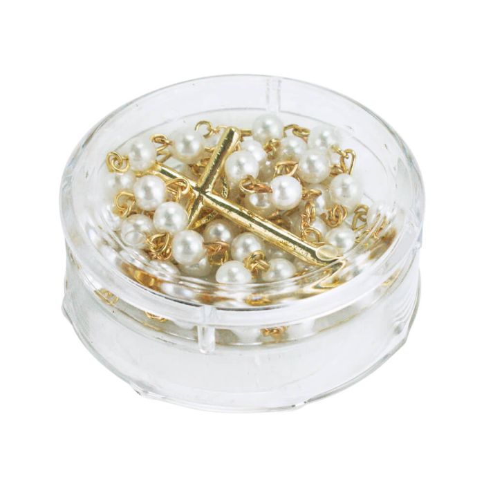 Terço Corrente Dourada Contas 0.7 CM Brancas Cálice 54 CM - Imagem 5