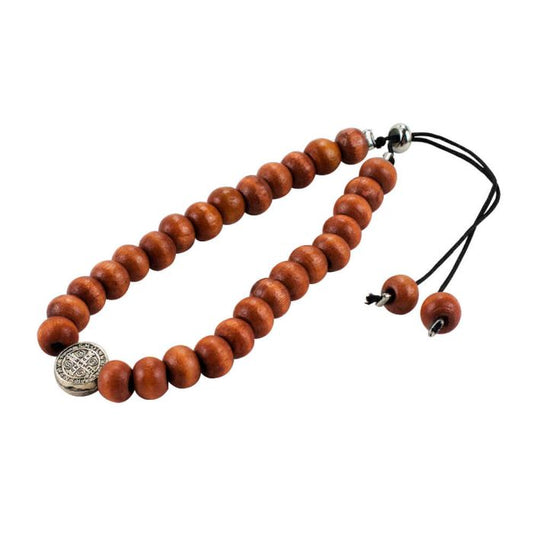 Pulseira Terço Contas Marrons 0.8 CM Medalhão São Bento 7 CM - Imagem 2