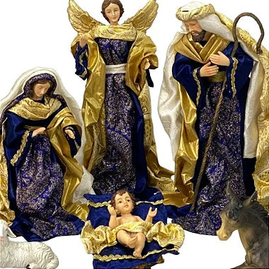 Presépio 10 Peças 25 CM - Roupa Azul e Dourado - Imagem 2