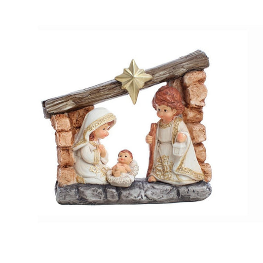 Presépio Sagrada Família Infantil com Cabana 15 CM Branco e Dourado