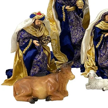 Presépio 10 Peças 25 CM - Roupa Azul e Dourado - Imagem 3