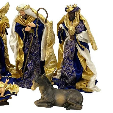 Presépio 10 Peças 25 CM - Roupa Azul e Dourado - Imagem 4