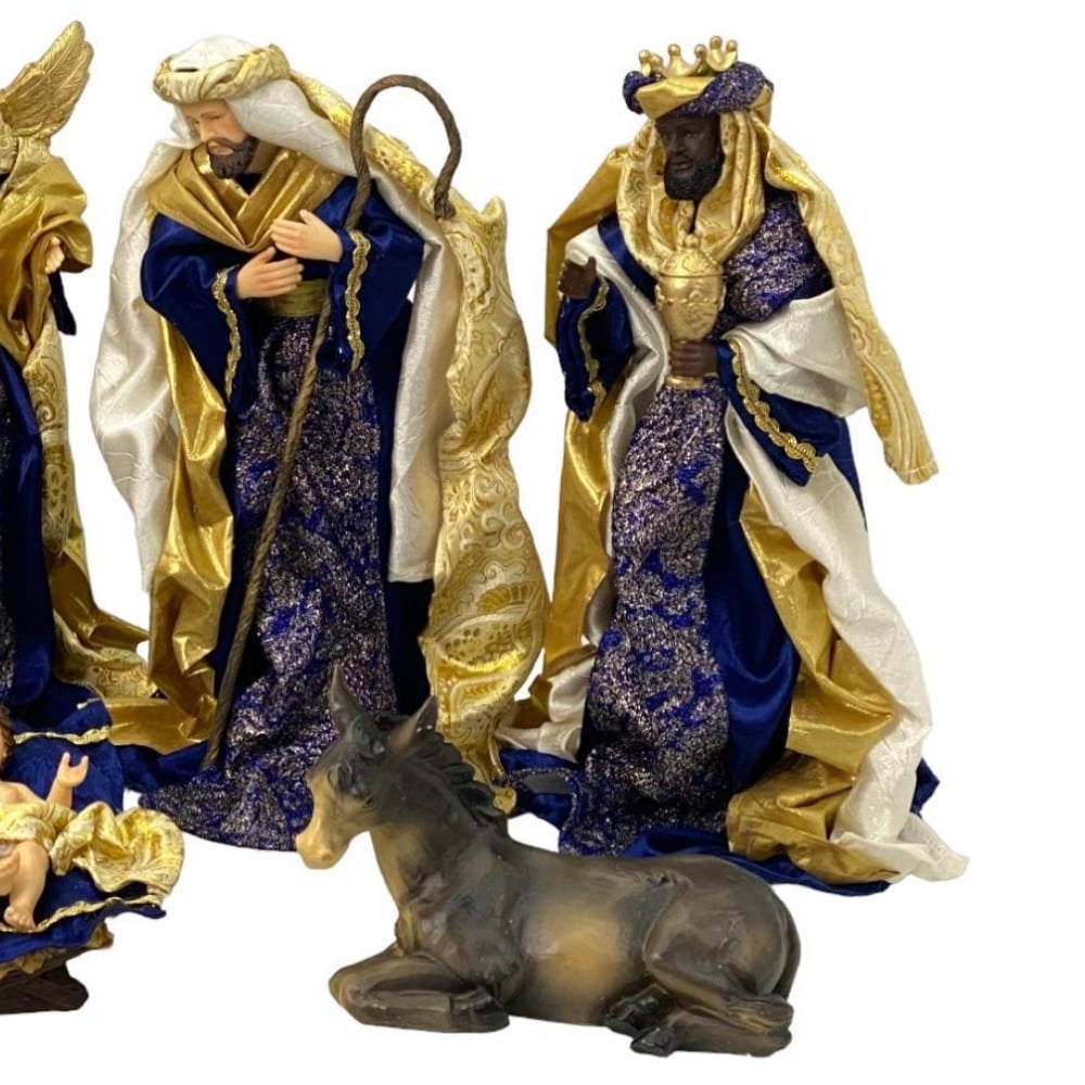 Presépio 10 Peças 15 CM - Roupa Azul e Dourado - Imagem 4