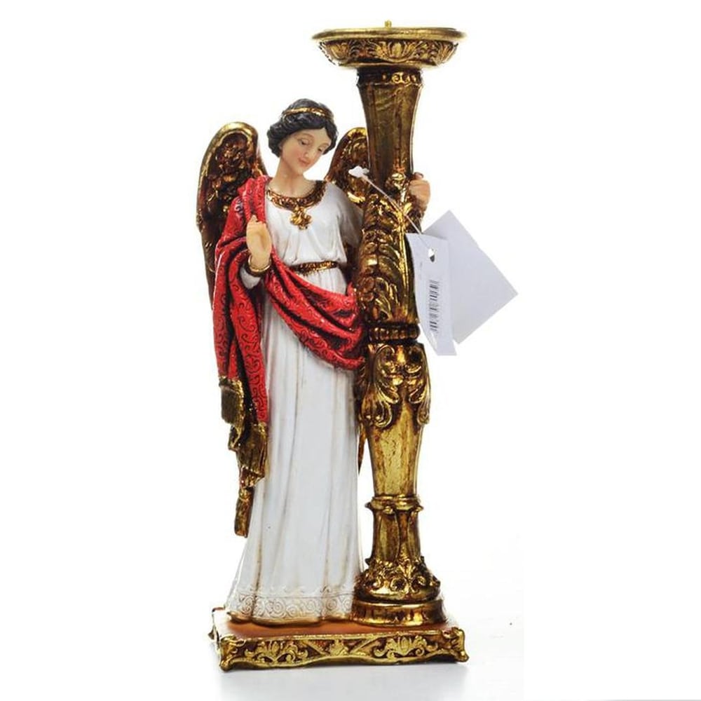 Par de Anjos Manto Vermelho Candelabro 24 CM - Imagem 2