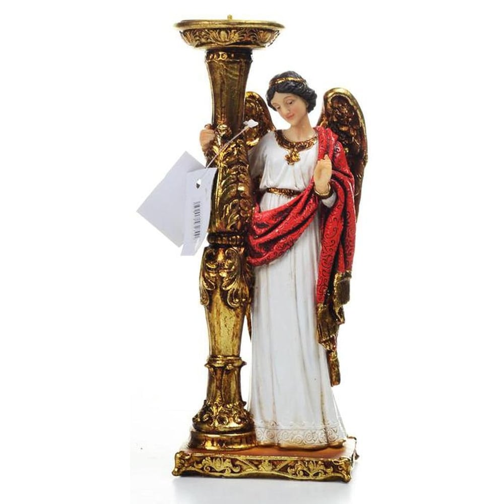 Par de Anjos Manto Vermelho Candelabro 24 CM - Imagem 3