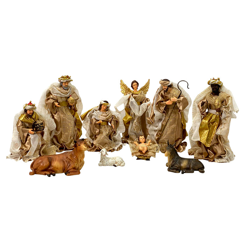 Presépio 11 Peças 25 CM de Altura com Roupa Marrom e Dourado