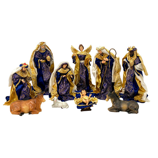Presépio 10 Peças 25 CM - Roupa Azul e Dourado