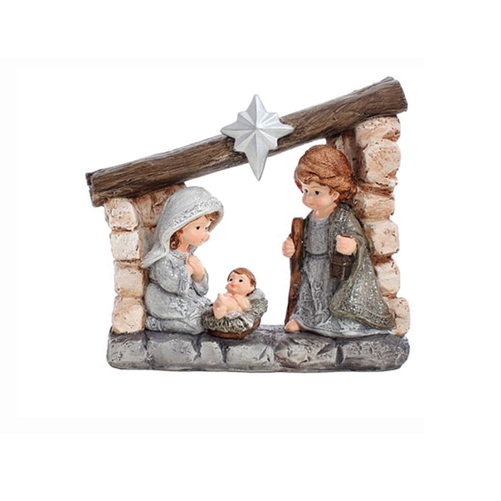 Presépio Sagrada Família Infantil com Cabana 15 CM Cinza