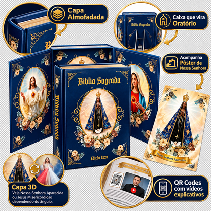 Bíblia Sagrada Católica Ilustrada Nossa Senhora Aparecida Edição Luxo Grande - Caixa Oratório