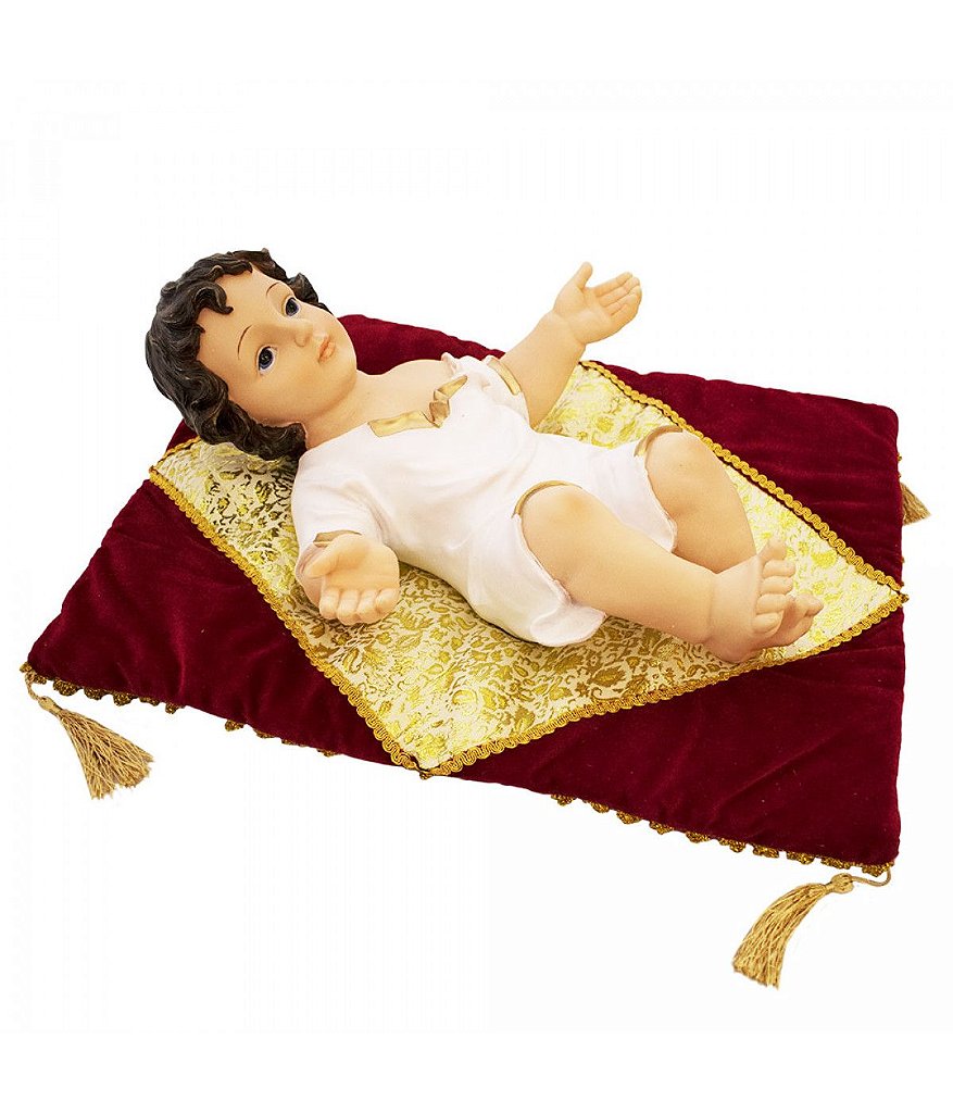 Menino Jesus 43 CM Roupa Branca Na Almofada - Imagem 2