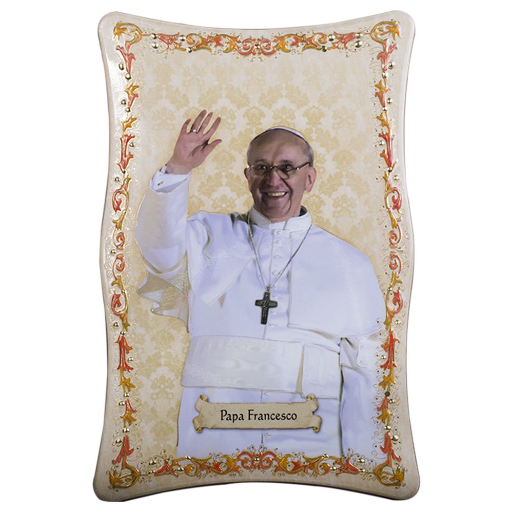 Quadro Papa Francisco Madeira 24 CM Altura