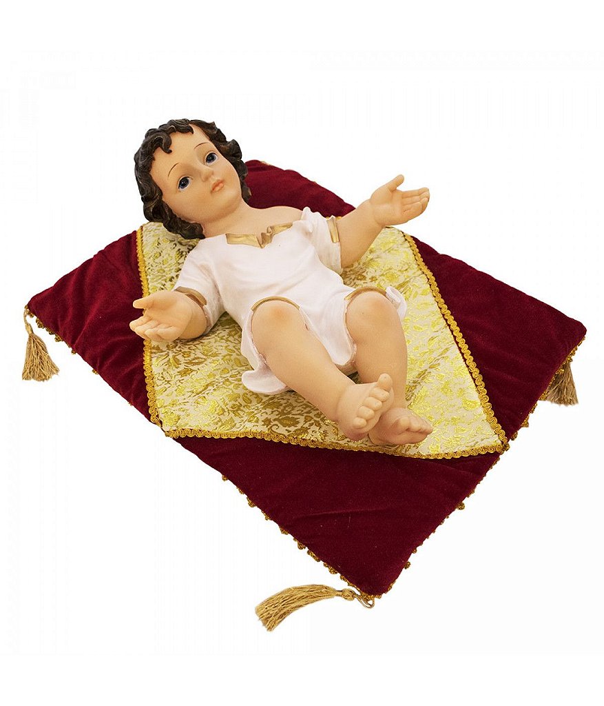 Menino Jesus 43 CM Roupa Branca Na Almofada - Imagem 3