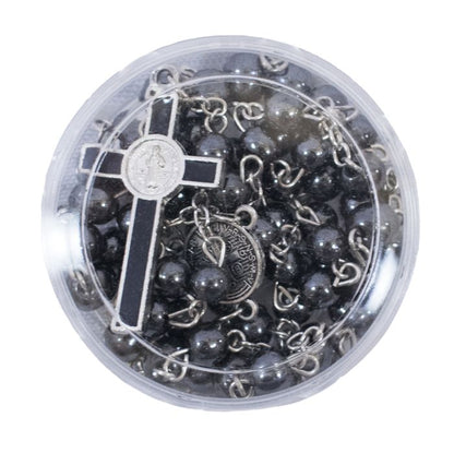 Terço Corrente Prateada Contas 0.7 CM Pretas Acinzentada Enfeite São Bento 48 CM - Imagem 3