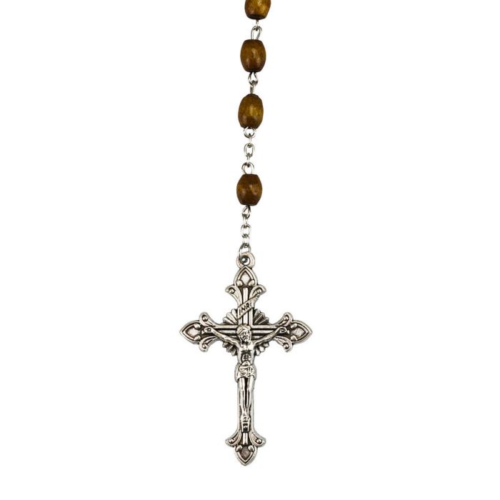 Terço Marrom Contas Madeira 1 CM Nossa Senhora Aparecida 58 CM - Imagem 3