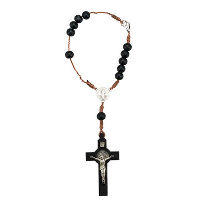 Pulseira Terço Madeira Marrom Medalhão Sâo Bento 18 CM