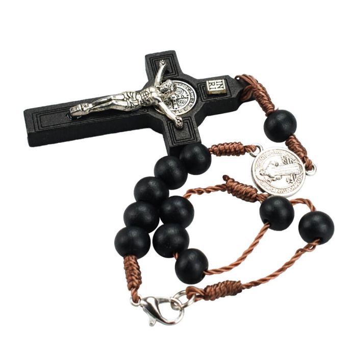 Pulseira Terço Madeira Marrom Medalhão Sâo Bento 18 CM - Imagem 3