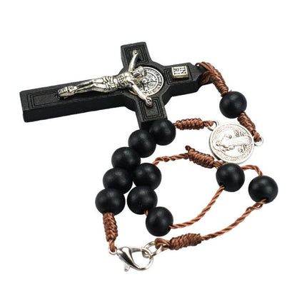 Pulseira Terço Madeira Marrom Medalhão Sâo Bento 18 CM - Imagem 3