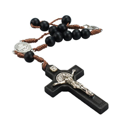 Pulseira Terço Madeira Marrom Medalhão Sâo Bento 18 CM - Imagem 4