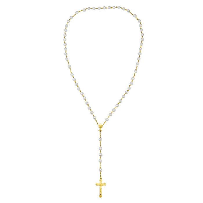 Terço Dourado Contas 0.8 CM Enfeite Cálice Primeira Comunhão 57 CM