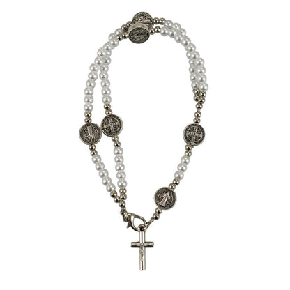 Pulseira Terço Contas Brancas 0.5 CM Crucifixo 7.5 CM - Imagem 2