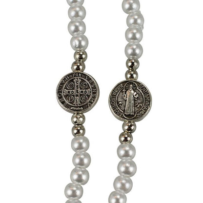Pulseira Terço Contas Brancas 0.5 CM Crucifixo 7.5 CM - Imagem 3