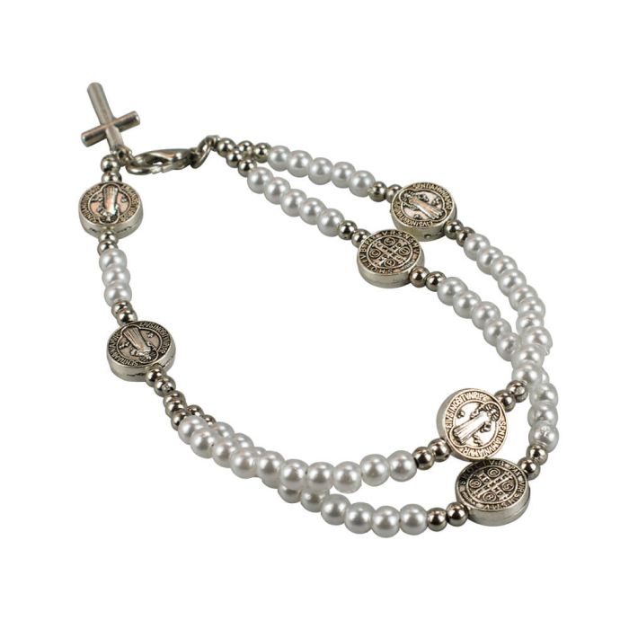 Pulseira Terço Contas Brancas 0.5 CM Crucifixo 7.5 CM - Imagem 4