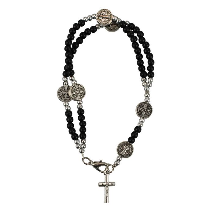 Pulseira Terço Contas Brancas 0.5 CM Crucifixo 7.5 CM