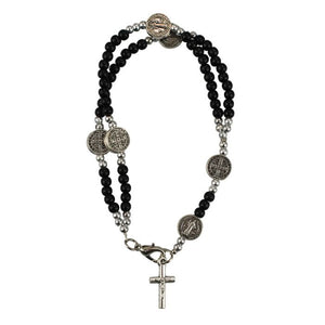 Pulseira Terço Contas Brancas 0.5 CM Crucifixo 7.5 CM