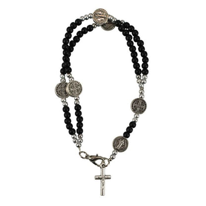 Pulseira Terço Contas Brancas 0.5 CM Crucifixo 7.5 CM