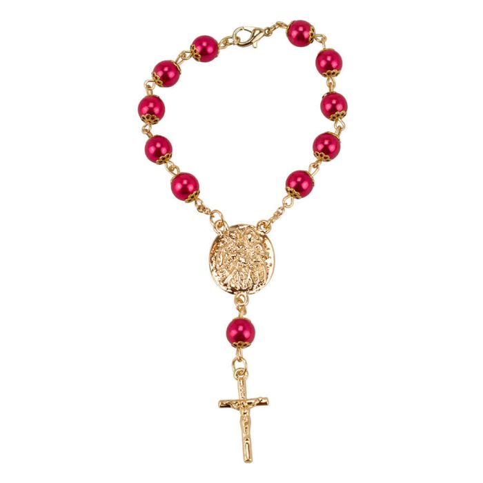 Pulseira Terço Contas Vinho 1 CM Sagrada Família 5 CM