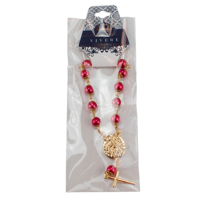 Pulseira Terço Contas Vinho 1 CM Sagrada Família 5 CM - Imagem 4