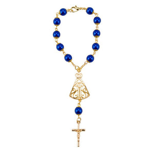 Pulseira Terço Contas Brancas 1 CM Nossa Senhora Aparecida 5 CM