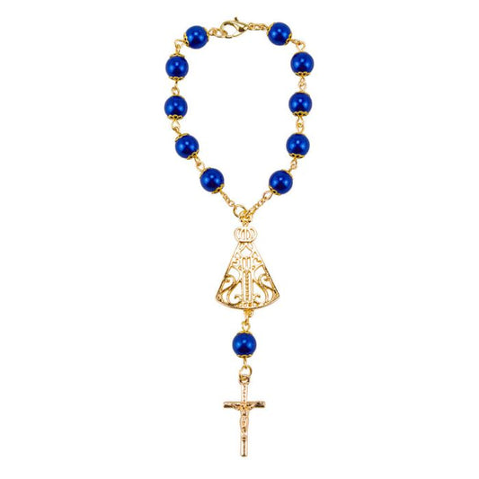 Pulseira Terço Contas Brancas 1 CM Nossa Senhora Aparecida 5 CM