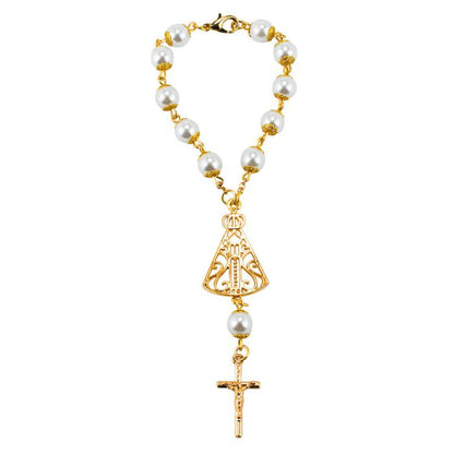 Pulseira Terço Contas Brancas 1 CM Nossa Senhora Aparecida 5 CM - Imagem 2