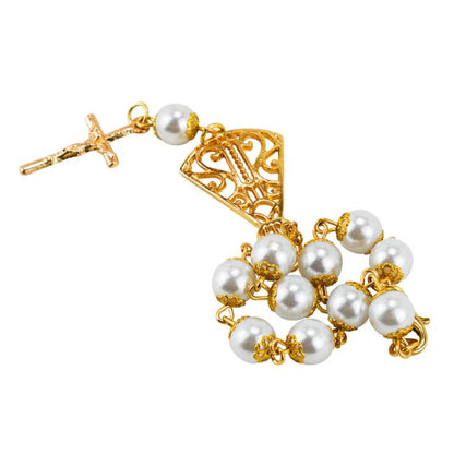 Pulseira Terço Contas Brancas 1 CM Nossa Senhora Aparecida 5 CM - Imagem 4