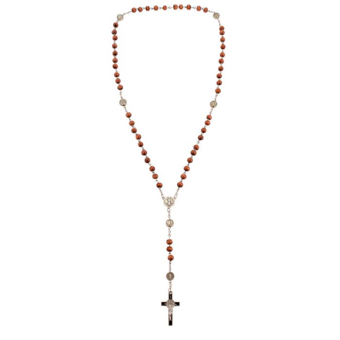 Pulseira Terço Contas Douradas 0.7 CM Medalhão São Bento Crucifixo 6 CM - Imagem 2