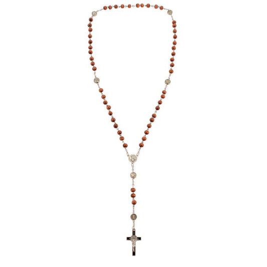 Pulseira Terço Contas Douradas 0.7 CM Medalhão São Bento Crucifixo 6 CM - Imagem 2
