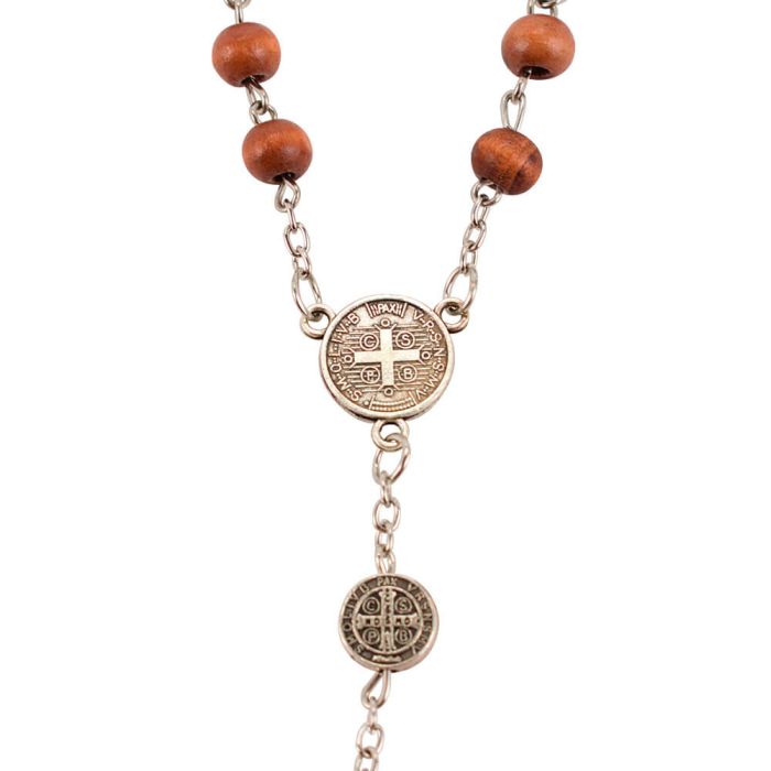 Pulseira Terço Contas Douradas 0.7 CM Medalhão São Bento Crucifixo 6 CM - Imagem 3