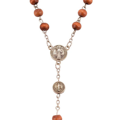Pulseira Terço Contas Douradas 0.7 CM Medalhão São Bento Crucifixo 6 CM - Imagem 4