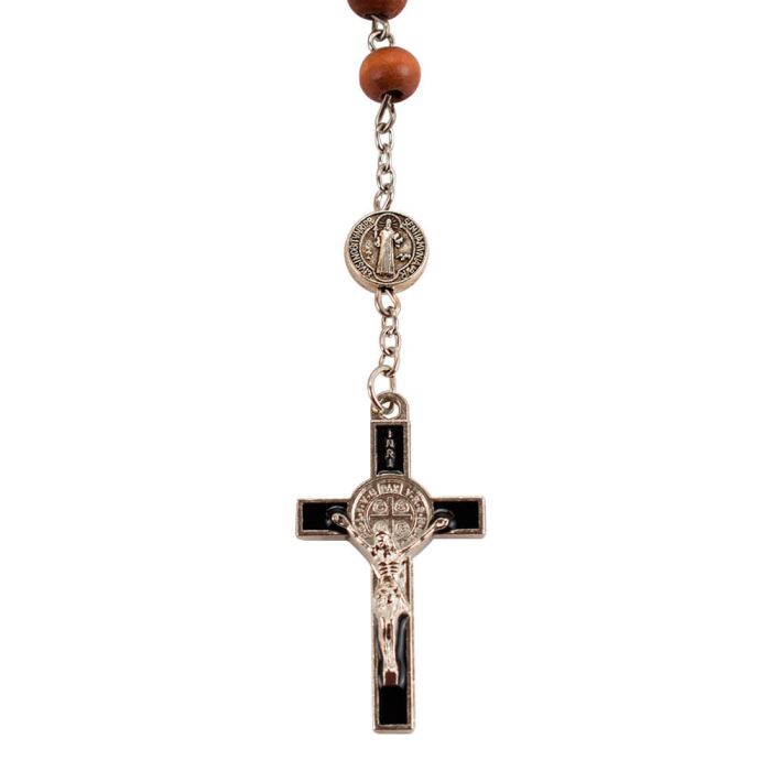 Pulseira Terço Contas Douradas 0.7 CM Medalhão São Bento Crucifixo 6 CM - Imagem 5