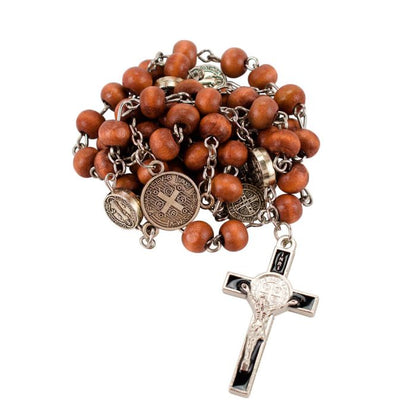 Pulseira Terço Contas Douradas 0.7 CM Medalhão São Bento Crucifixo 6 CM - Imagem 6
