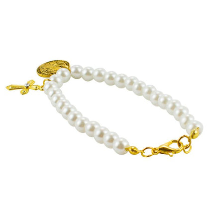 Pulseira Terço Contas Brancas 0.7 CM Medalhão São Bento Crucifixo 6 CM - Imagem 3