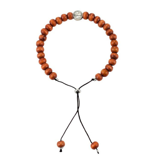 Pulseira Terço Contas Marrons 0.8 CM Medalhão São Bento 7 CM