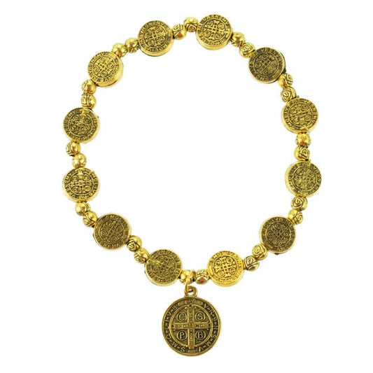 Pulseira Terço Prateada Medalhão Sâo Bento 6 CM