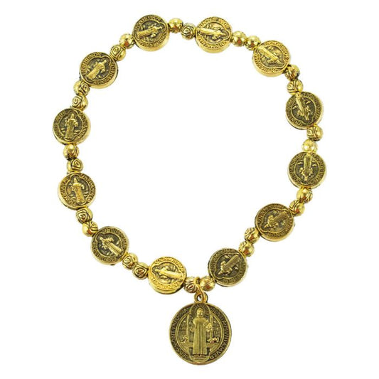 Pulseira Terço Prateada Medalhão Sâo Bento 6 CM - Imagem 2