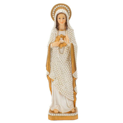 Imaculado Coração de Maria Manto Pérola Branca 30 CM