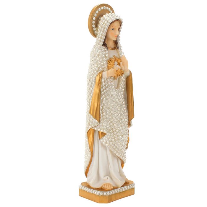 Imaculado Coração de Maria Manto Pérola Branca 30 CM - Imagem 4