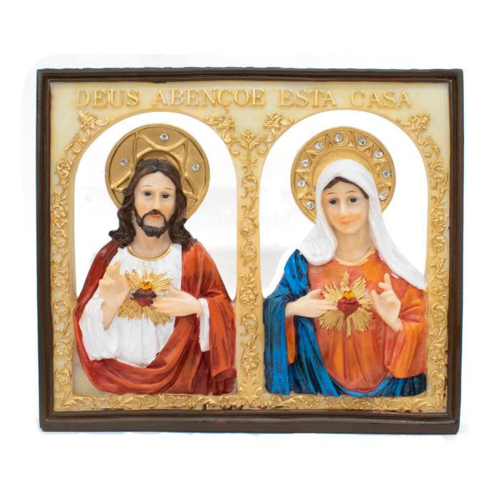 Quadro Sagrado Coração Jesus e Maria 20x4x23 CM